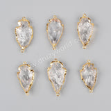 Gold Plated Rough Natural White Quartz Carved Arrowhead Connectors, For DIY Jewelry Making G0942