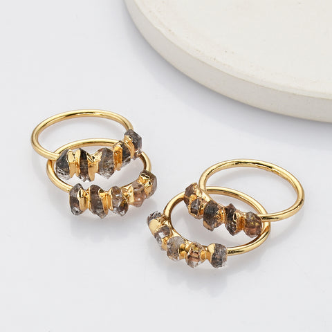Gold Plated Multi Raw Herkimer Faceted Ring, Healing Crystal Quartz Ring G2098