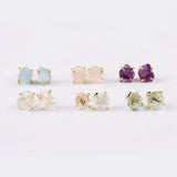 Gold Plated Claw Natural Gemstone & Crystal Studs Raw Quartz Studs Earrings Healing Jewelry ZG0446