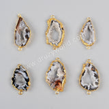 Gold Plated Freeform Natural Onyx Agate Druzy Slice Connector Double Bails, For Jewelry Making G0952