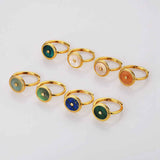 Adjustable Round Gold Plated Natural Gemstone Ring Healing Crystal Rings WX2084