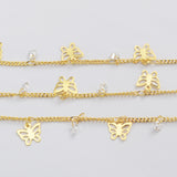 16 Feet Gold Plated Brass CZ Hollow Butterfly Chains, For Bracelet Necklace Jewelry Making, Chain Findings PJ513