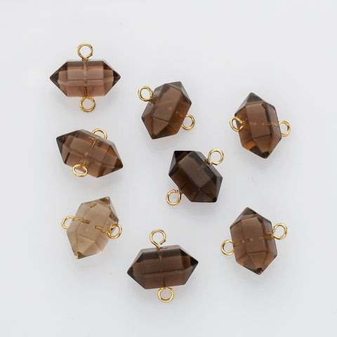 Hexagon Natural Smokey Quartz Terminated Point Connector, Faceted Crystal Stone Charm, For Jewelry Making AL608