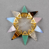 Hollow Gold Plated Pyramid Multi-Kind Stones Faceted Pendant Bead G0659