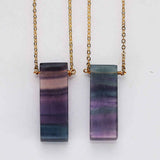Rectangle Shape Natural Rainbow Fluorite Connector Necklaces Fluorite Crystal Necklace Jewelry WX2083