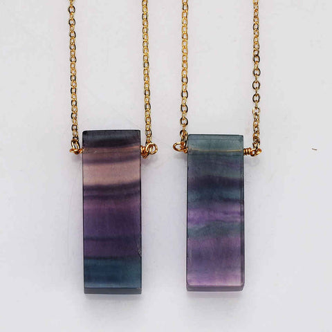 Rectangle Shape Natural Rainbow Fluorite Connector Necklaces Fluorite Crystal Necklace Jewelry WX2083