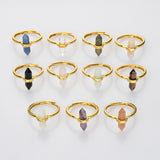 Gold Hexagon Point Healing Stone Ring, Adjustable, Gemstone Ring Jewelry WX2208
