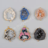 Gold Plated Natural Crystal Quartz Titanium AB White Druzy Geode Slice Connector G1016