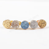 Gold Plated Round 8mm Natural Agate Titanium Rainbow Druzy Stud Earrings G0889