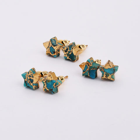 Gold Plated Star Copper Turquoise Stud Earrings ED004