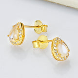 Teardrop S925 Sterling Silver Natural Moonstone CZ Micro Pave Stud Earrings, Healing Crystal Post Earring Jewelry LM029