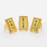 Rectangle Gold Plated Brass Bezel Natural Turquoise Ring ZG0459