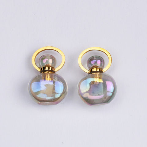 Gold Plated Small AB White Quartz Perfume Bottle Pendant & Necklace, Healing Crystal Jewelry G2067