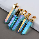 Gold Plated Raw Blue/Green Aura Quartz Titanium Crystal Point Pendant Bead G0360