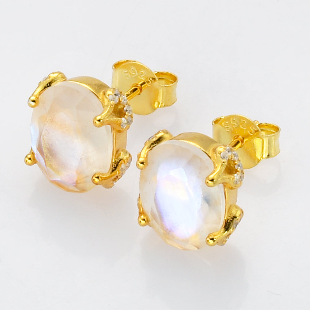 gold diamond moonstone earrings