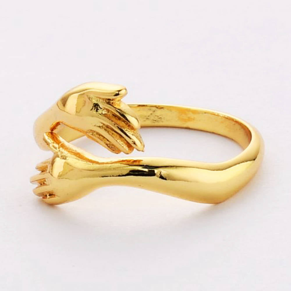 Couple Ring hugging ring love ring lover ring hug ring hand ring gold plated brass ring gold ring Friendship