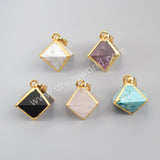 Gold Plated Pyramid Point Multi-Kind Stones Faceted Pendant Bead G1004