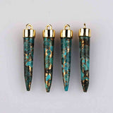 Gold Plated Cap Copper Turquoise Spike Charm Turquoise Gemstone Stick Pendant Bar Pendant ZG0468