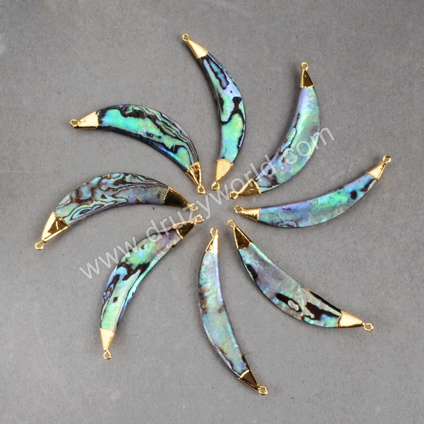 abalone moon connector in gold plated natural rainbow shell jewelry for DIY jewelry making  natural abalone crescent charm