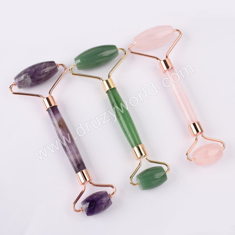 Rose Quartz Amethyst Green Aventurine Crystal Face Rollers WX1759