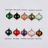 Flower Shape Gold Plated Claw Natural Gemstone Faceted Connector Double Loops briolette crystal charms  WX2093