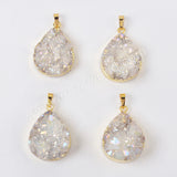 Gold Plated Drop Natural Agate Titanium AB White Druzy Pendant G2011