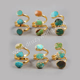 Gold Plated Three Turquoise Ring, Adjustable, Genuine Turquoise Gemstone Jewelry Ring G0280