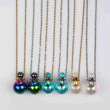 19" Round Ball Shape Gold / Silver Titanium White Quartz Perfume Bottle Necklace WX2088