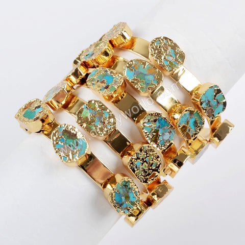 Copper Turquoise Five-Stone Bangle Gold Plated G1512