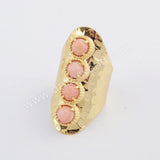 Gold Plated Amazonite Gemstone Wide Band Ring, Boho Crystal Jewelry Ring ZG0394