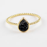 Teardrop Gold Plated Natural Agate Titanium Rainbow Druzy Bezel Ring ZG0288