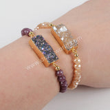 Rectangle Titanium Rainbow Druzy Bracelet Gold Plated, Faceted Quartz Beaded Bracelet, Handmade Jewelry G1281