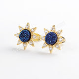 Star Gold Plated CZ Micro Pave Rainbow Natural Titanium Druzy Studs Earring ZG0383