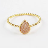 Teardrop Gold Plated Natural Agate Titanium Rainbow Druzy Bezel Ring ZG0288