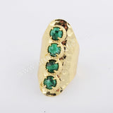 Gold Plated Amazonite Gemstone Wide Band Ring, Boho Crystal Jewelry Ring ZG0394