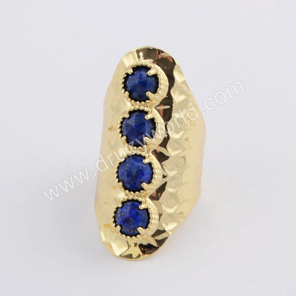 Gold Plated Four Gemstone Ring, Long Band Open Ring, Boho Jewelry ZG0394