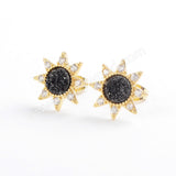 Star Gold Plated CZ Micro Pave Rainbow Natural Titanium Druzy Studs Earring ZG0383