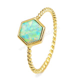 Gold Plated Bezel Hexagon White Blue Opal Ring ZG0243