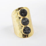 Gold Plated Bezel Three Round Titanium AB White Druzy Band Ring ZG0365