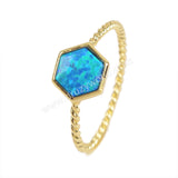 Gold Plated Bezel Hexagon White Blue Opal Ring ZG0243