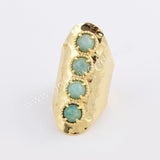 Gold Plated Amazonite Gemstone Wide Band Ring, Boho Crystal Jewelry Ring ZG0394