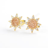 Star Gold Plated CZ Micro Pave Rainbow Natural Titanium Druzy Studs Earring ZG0383