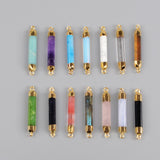 Gold Plated Prism Rainbow Natural Gemstone Faceted Terminated Point Connectors G0993