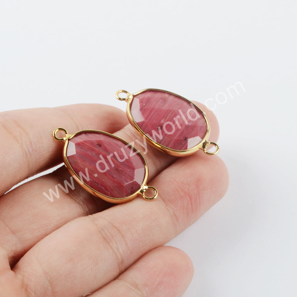Red Wood Grain Connector Fashion Jewelry Making Gold Plated G1957