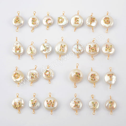 Gold plated Natural Pearl With Multi CZ Connector WX1265