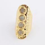 Gold Plated Amazonite Gemstone Wide Band Ring, Boho Crystal Jewelry Ring ZG0394