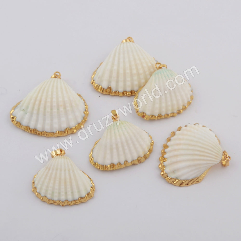Gold Plated Natural White Shell Pendant Beach Shell Summer Jewelry Making G1776