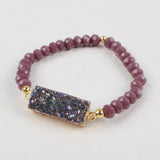 Rectangle Titanium Rainbow Druzy Bracelet Gold Plated, Faceted Quartz Beaded Bracelet, Handmade Jewelry G1281