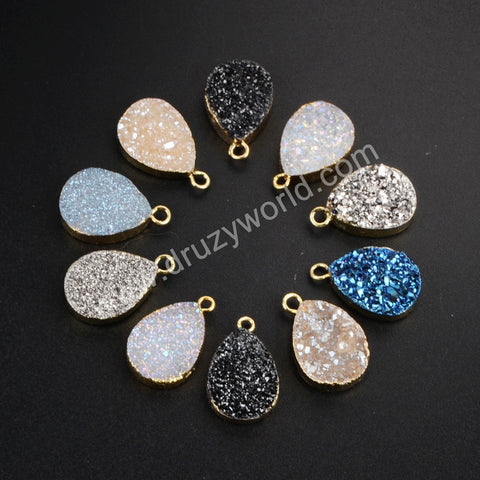 Gold Plated Teardrop Rainbow Titanium Druzy Charm G1180