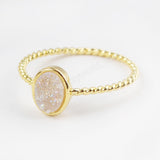 Oval Gold Plated Bezel Natural Agate Titanium Rainbow Druzy Ring ZG0289